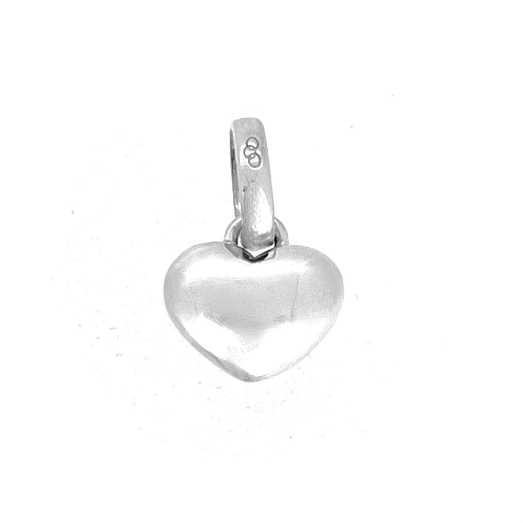 Links of London sterling silver mini heart charm showing its bail and fitting