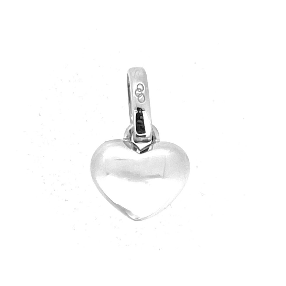 Mini puffed silver heart charm with polished domed surface