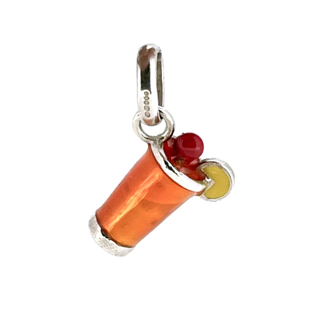 Vintage Links of London orange enamel cocktail charm front view