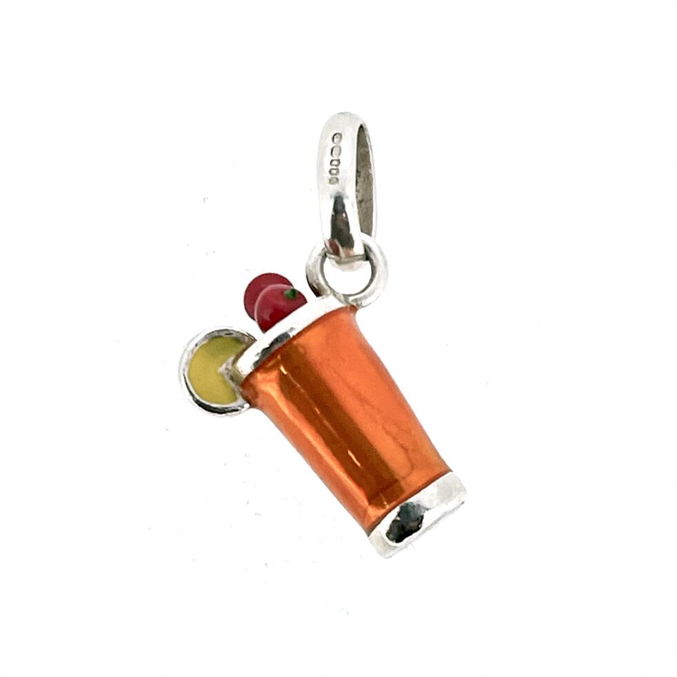 Enamelled cocktail glass charm with oval bail