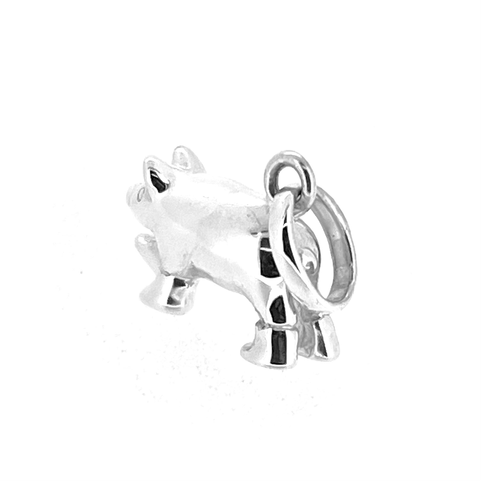 Sterling silver walking pig charm side view