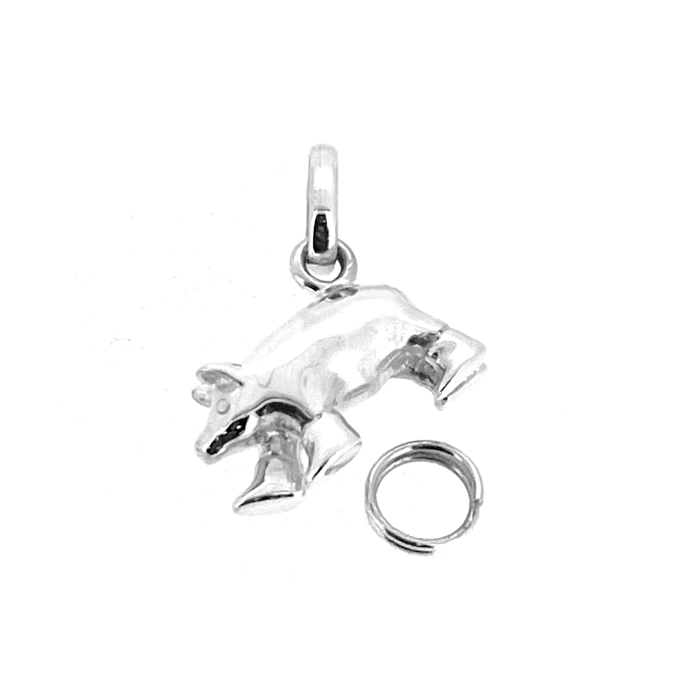 Polished silver Pig in Boots pendant charm