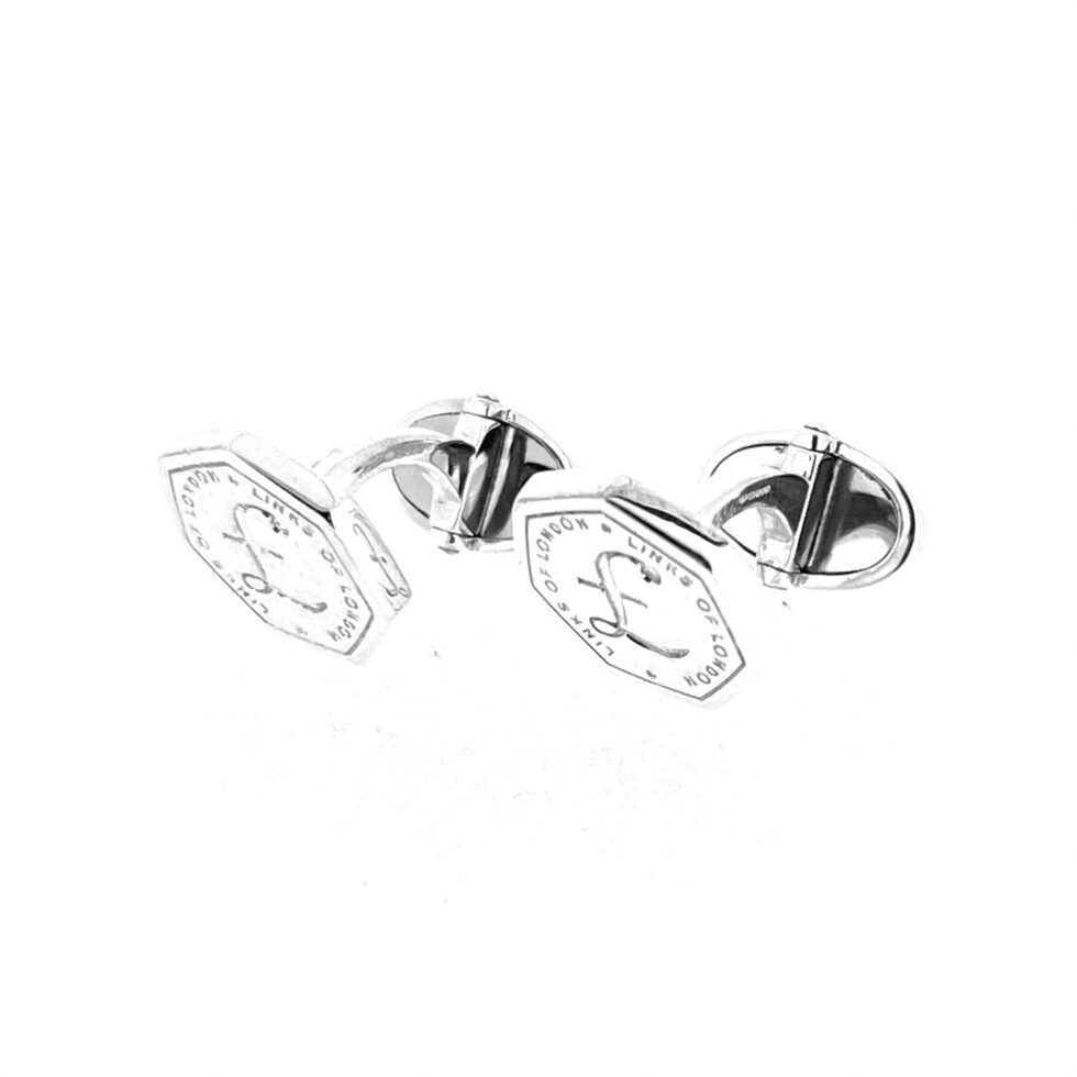Links of London cufflinks engraved with pound sterling symbols