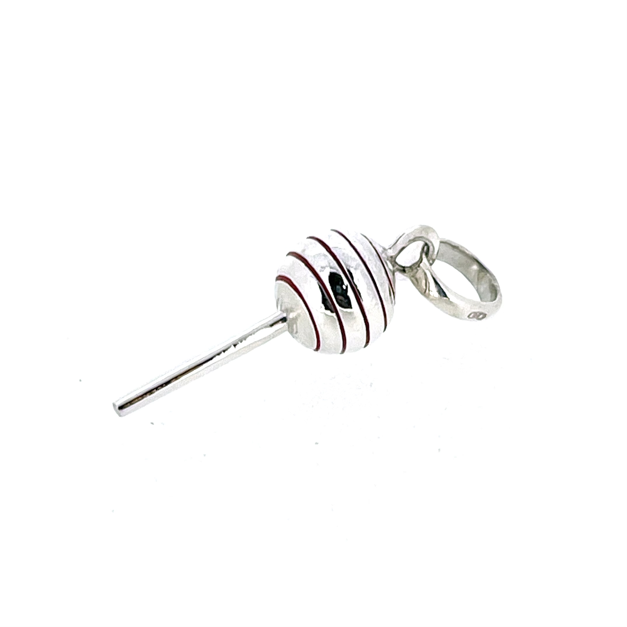 Links of London silver lollipop charm with red enamel stripes