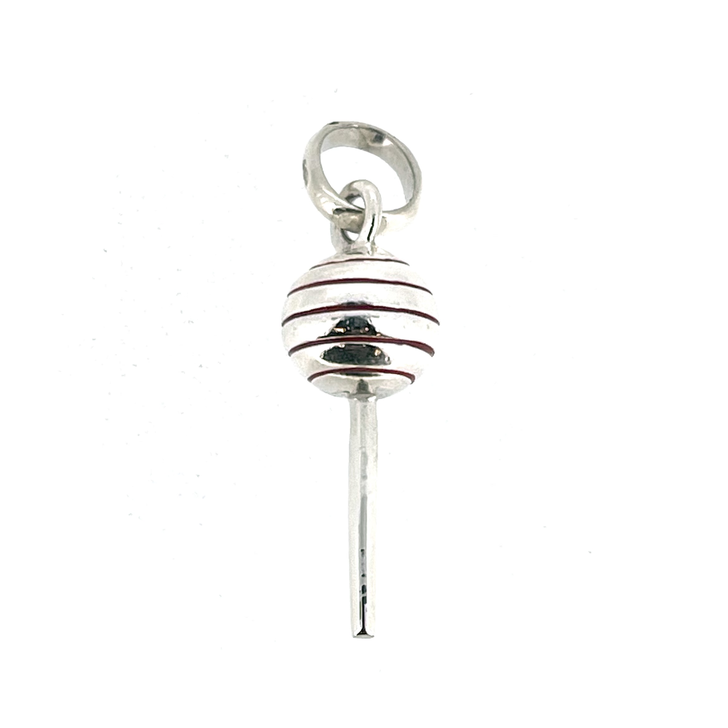 Sterling silver striped lollipop charm front view
