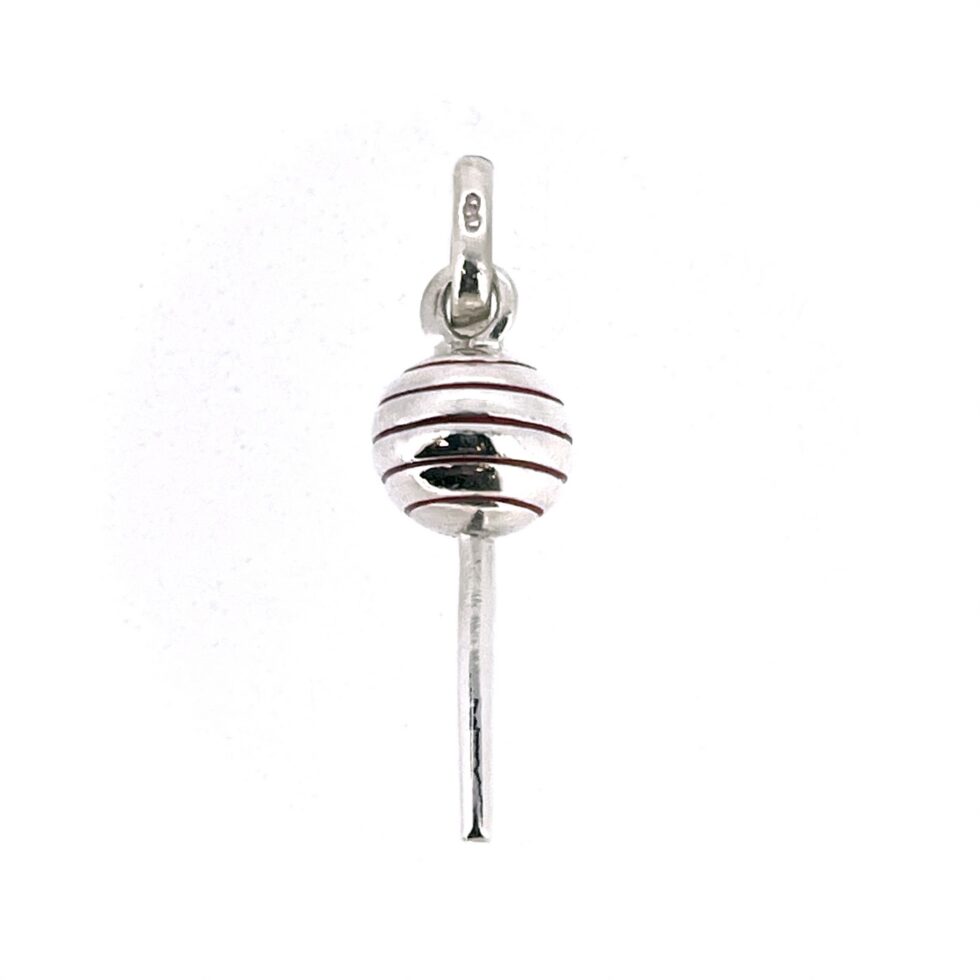 Round sterling silver lolly charm with long stick
