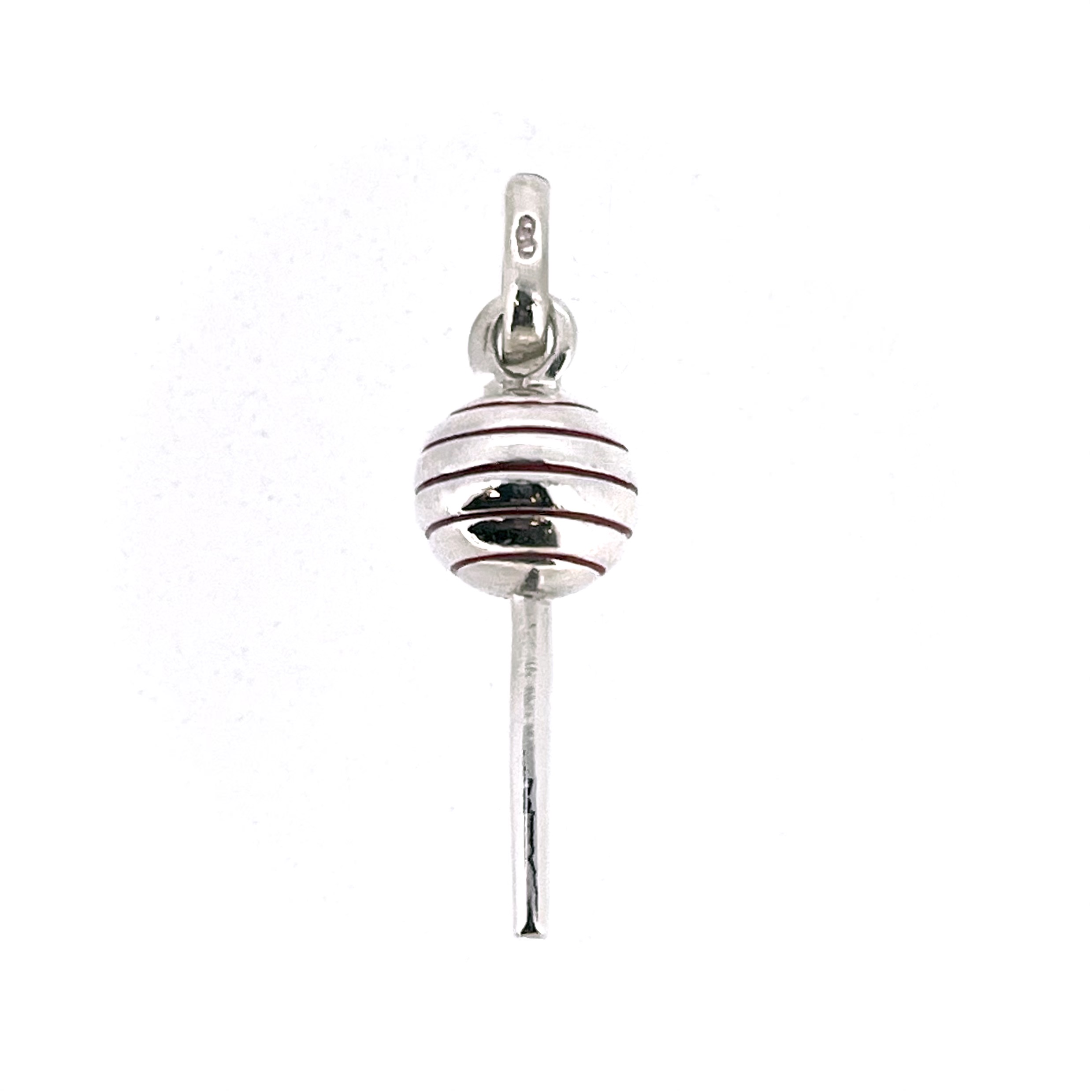 Round sterling silver lolly charm with long stick