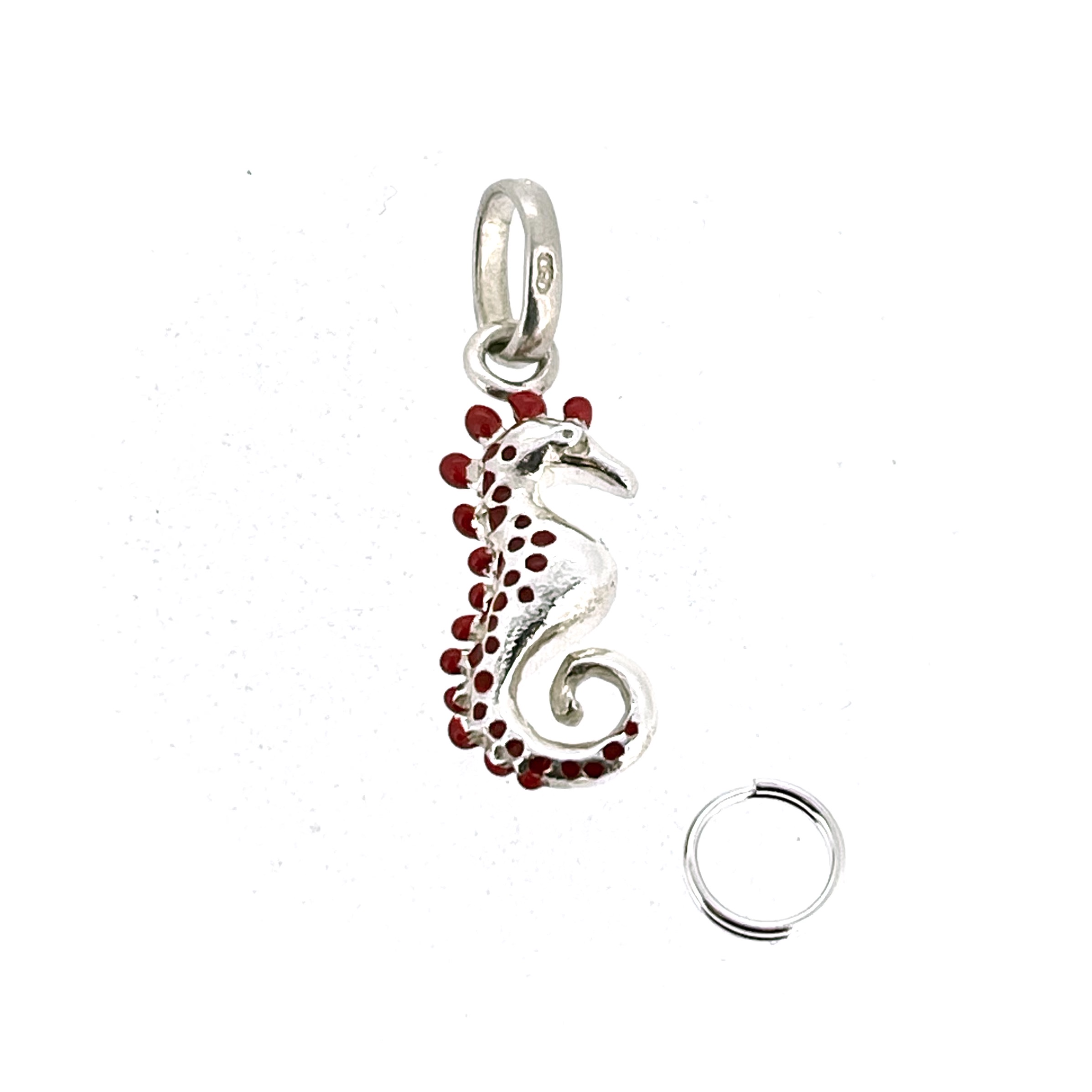 Links of London red enamel seahorse charm in sterling silver