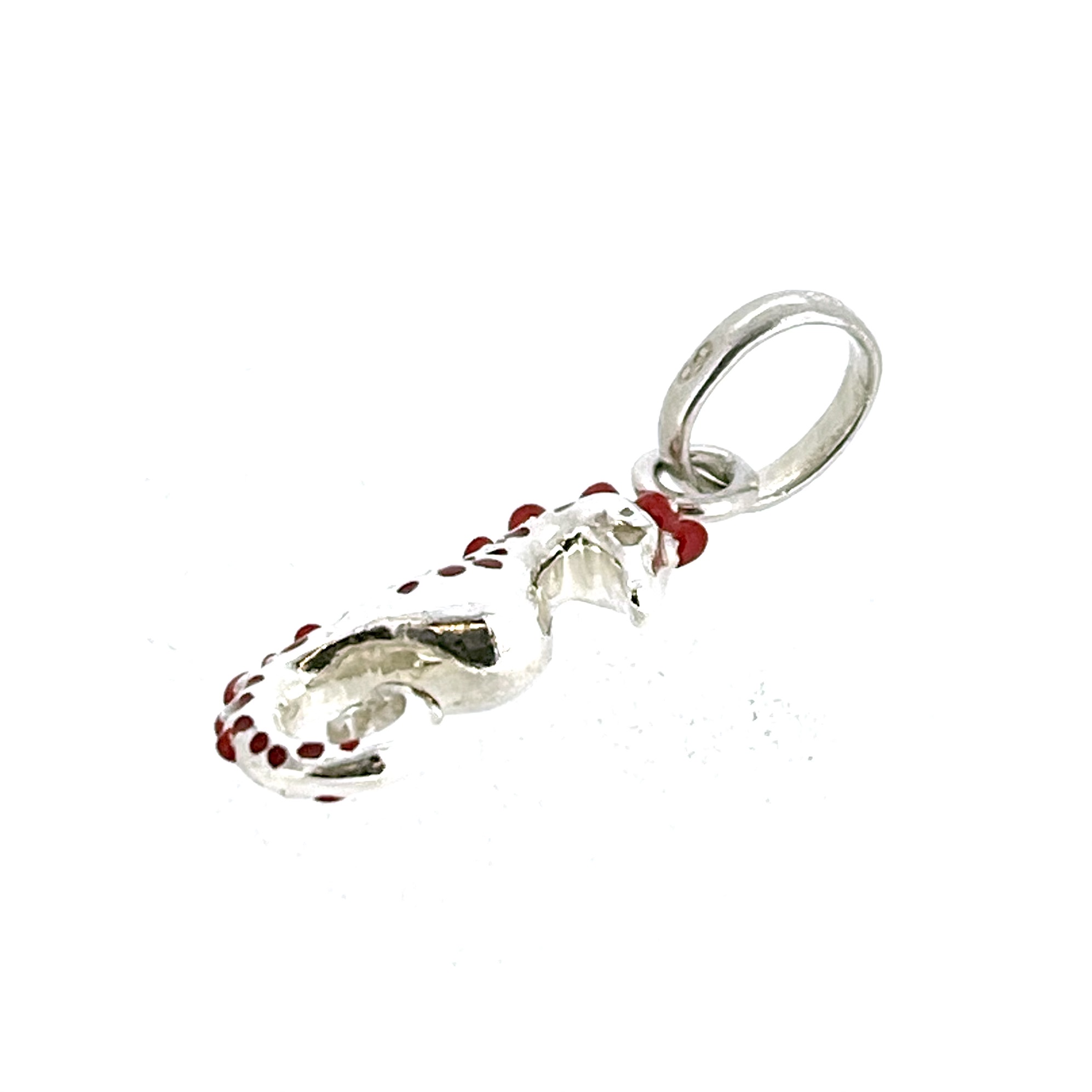 Vintage sterling silver seahorse charm with red enamel detailing