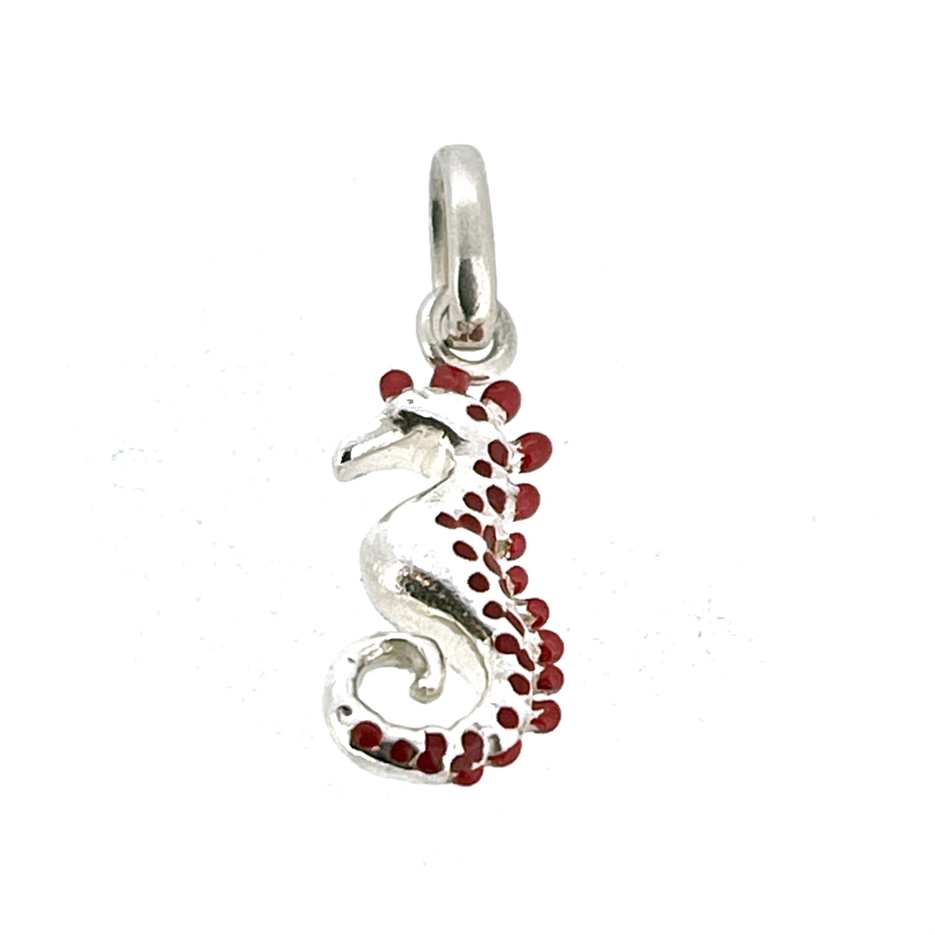 Side view of Links of London red enamel seahorse charm