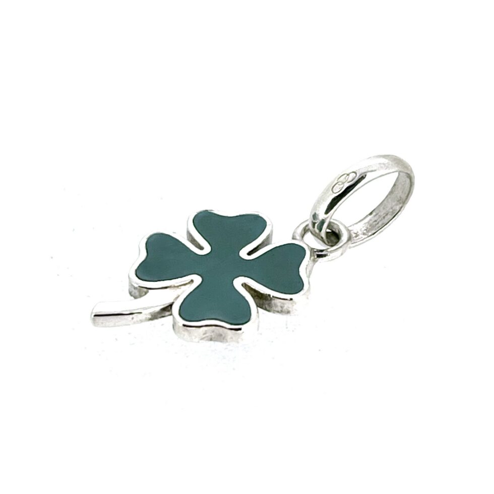 Sterling silver four leaf clover charm with green enamel