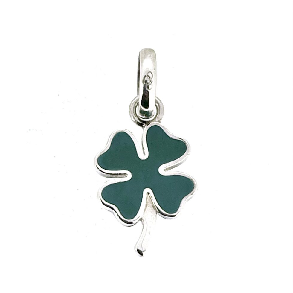 Links of London green enamel four leaf clover charm front view