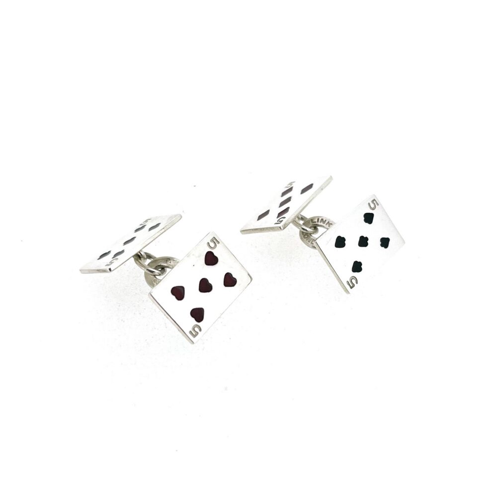 Red enamel heart and diamond card cufflinks