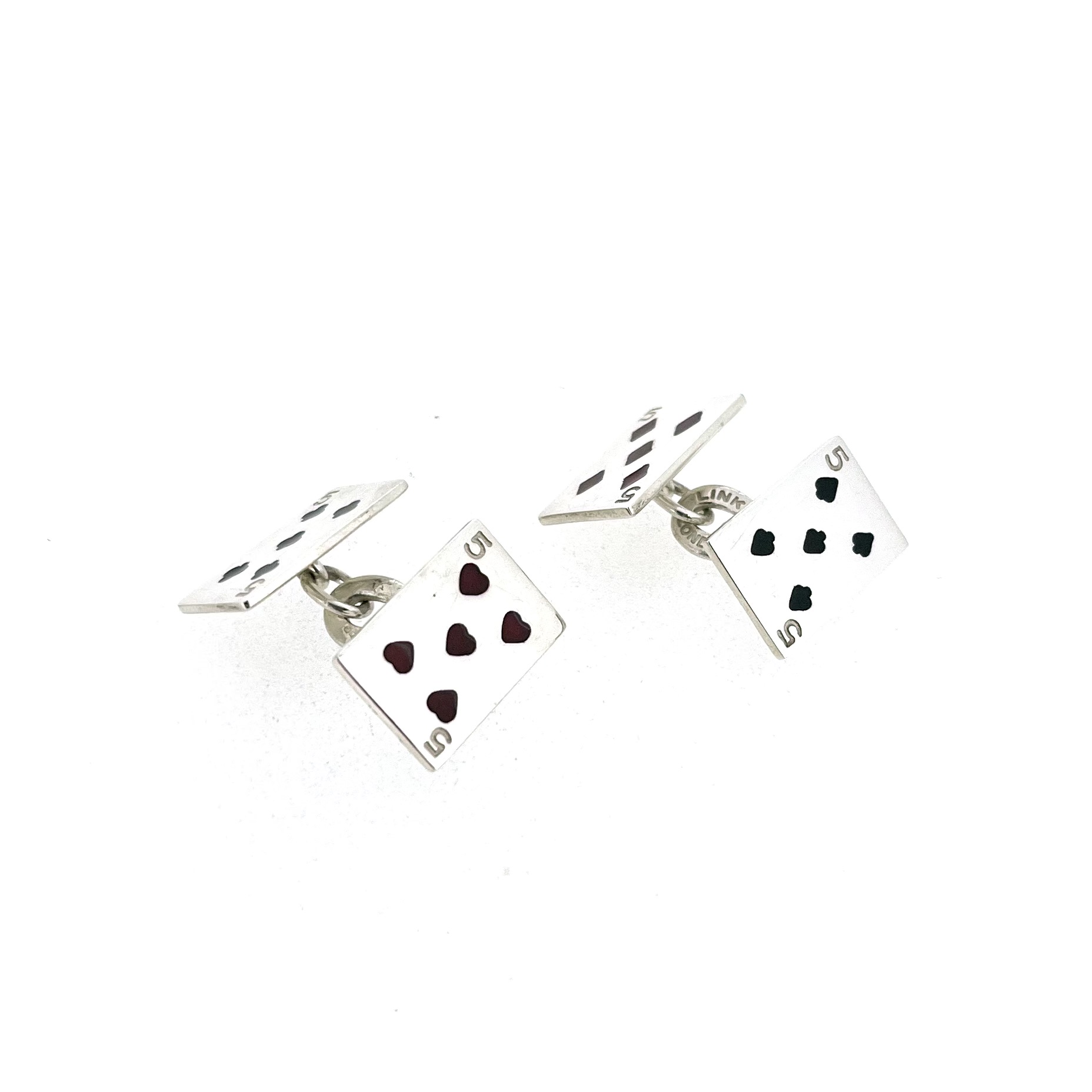 Red enamel heart and diamond card cufflinks
