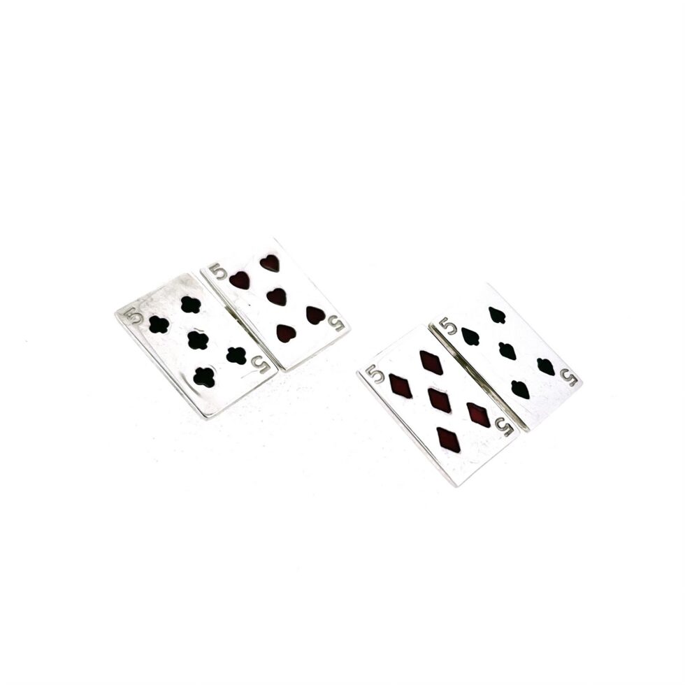 Black enamel club and spade card cufflinks