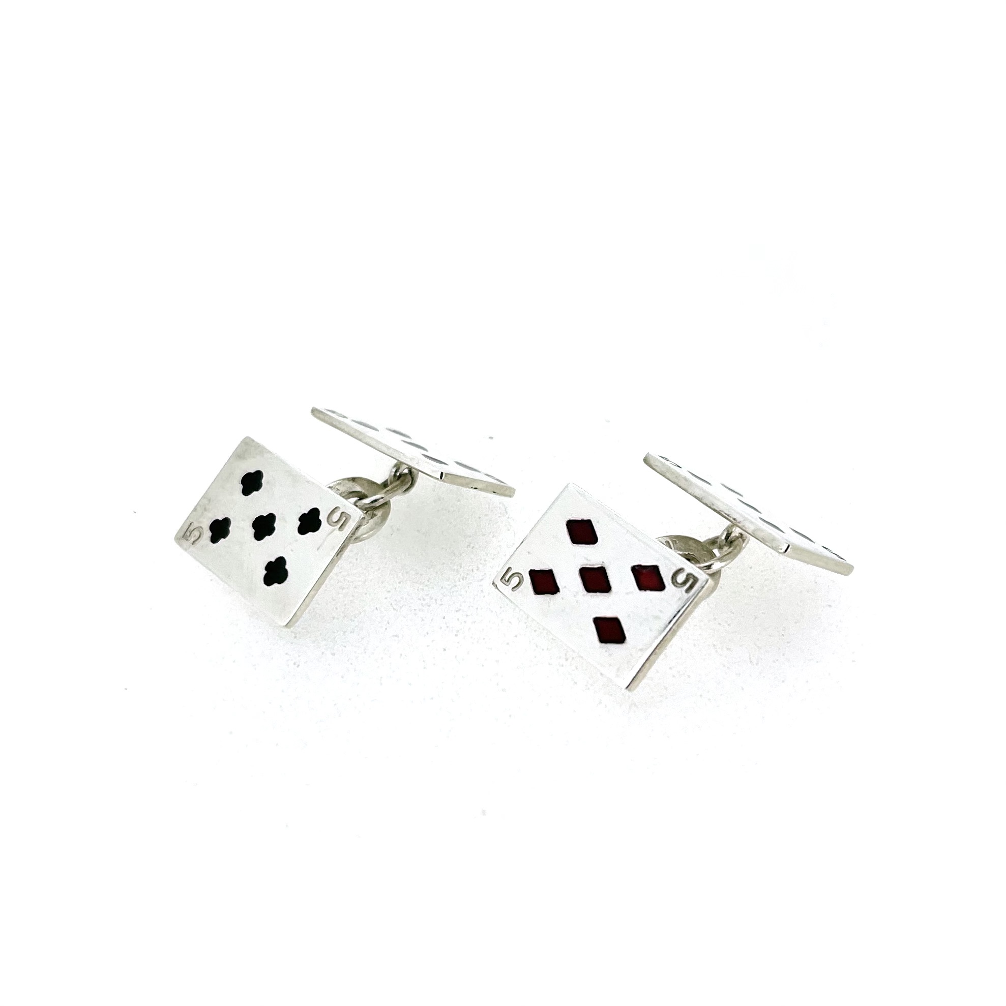 Sterling silver playing cards connected by short chain