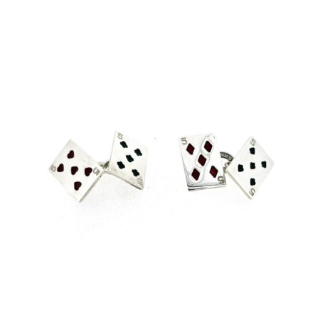 Sterling silver playing card cufflinks with hearts and clubs