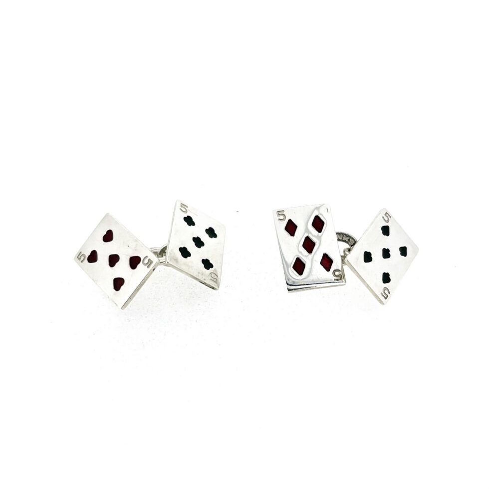 Sterling silver playing card cufflinks with hearts and clubs