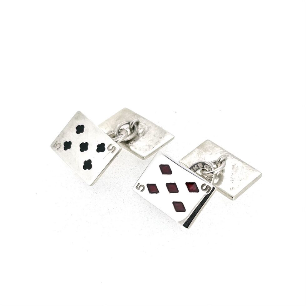 Sterling silver Five of Diamonds playing card cufflink