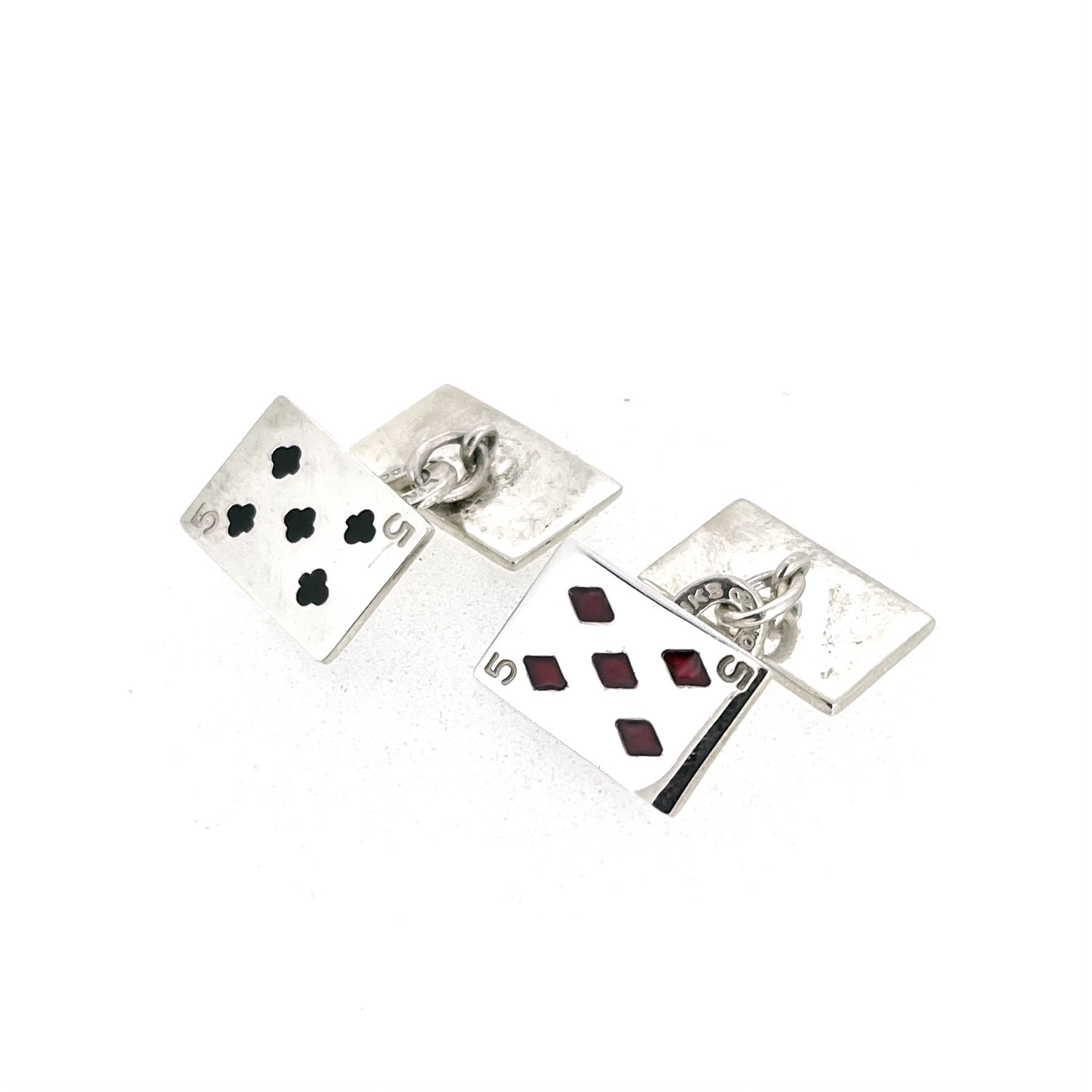 Sterling silver Five of Diamonds playing card cufflink