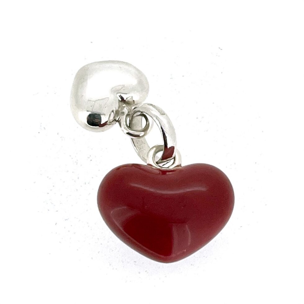 Polished sterling silver two hearts pendant charm