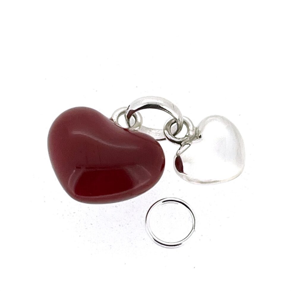 Sterling silver and red enamel double heart charm