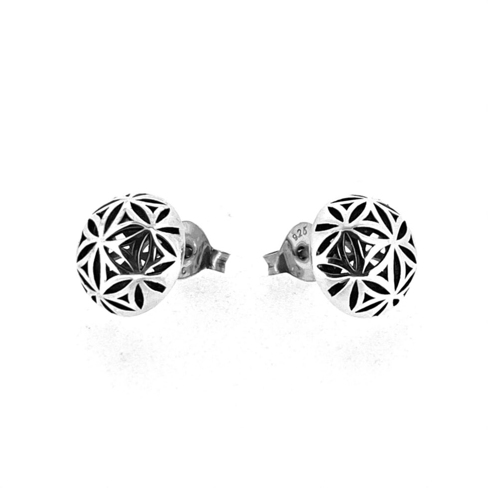Vintage Links of London Sterling Silver Round Domed Earrings Geometric Floral Design