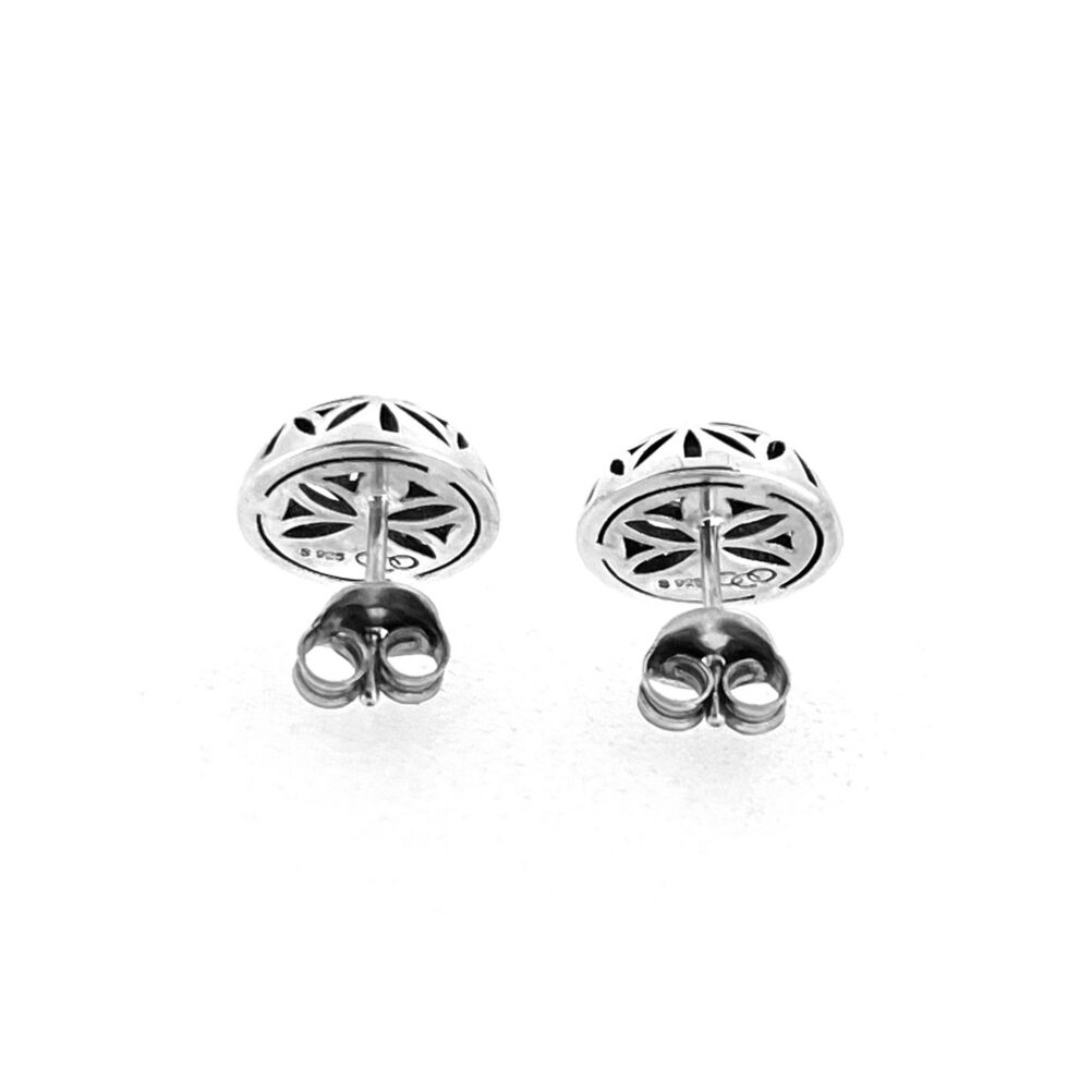 Vintage Links of London Sterling Silver Round Domed Earrings Geometric Floral Design