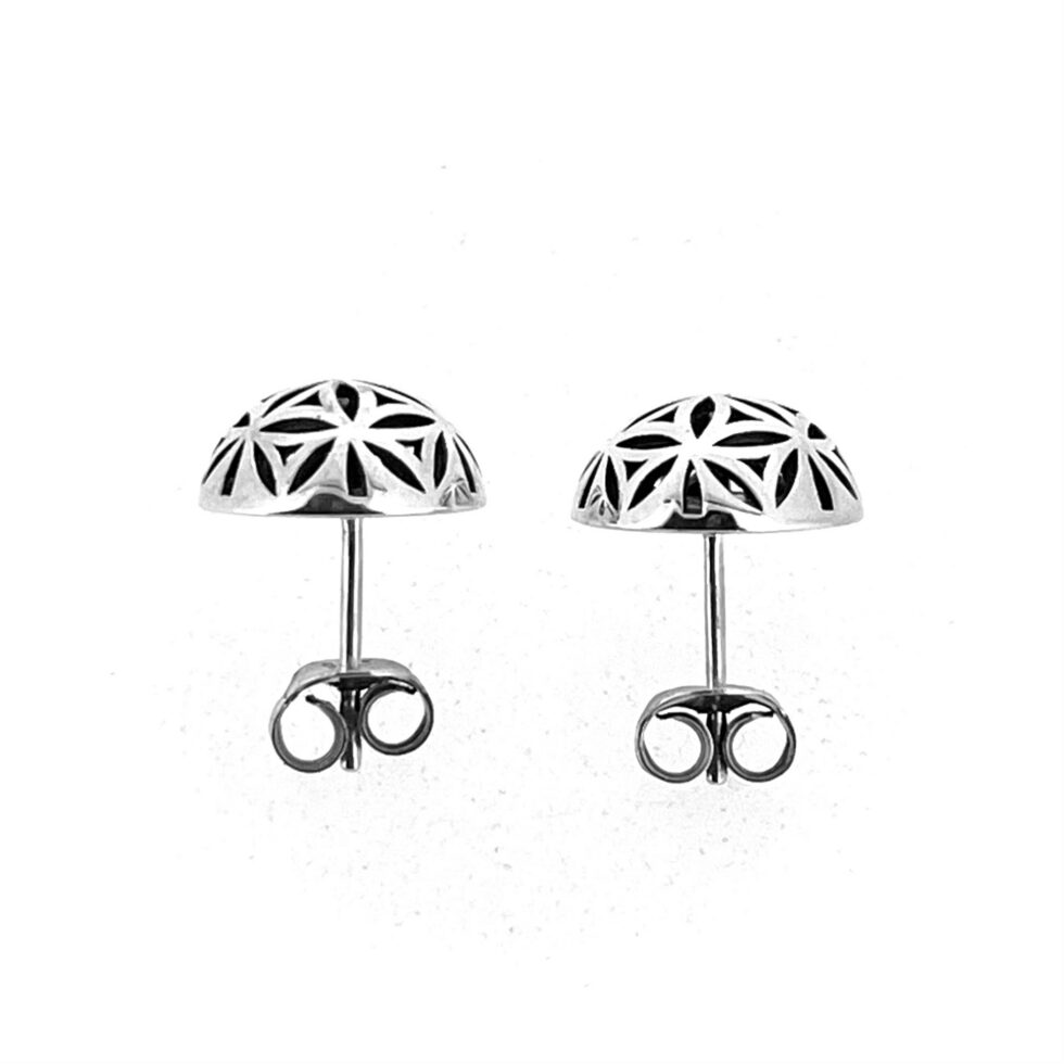 Vintage Links of London Sterling Silver Round Domed Earrings Geometric Floral Design