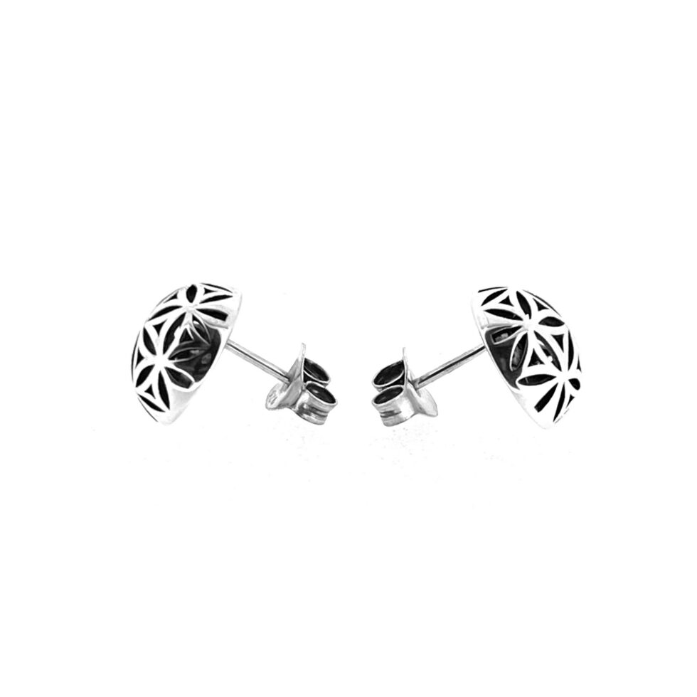 Vintage Links of London Sterling Silver Round Domed Earrings Geometric Floral Design