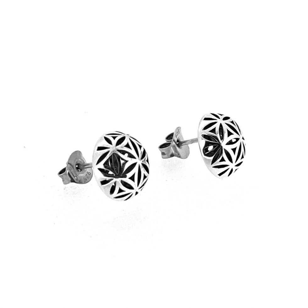 Vintage Links of London Sterling Silver Round Domed Earrings Geometric Floral Design