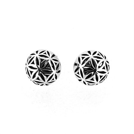 Vintage Links of London Sterling Silver Round Domed Earrings Geometric Floral Design