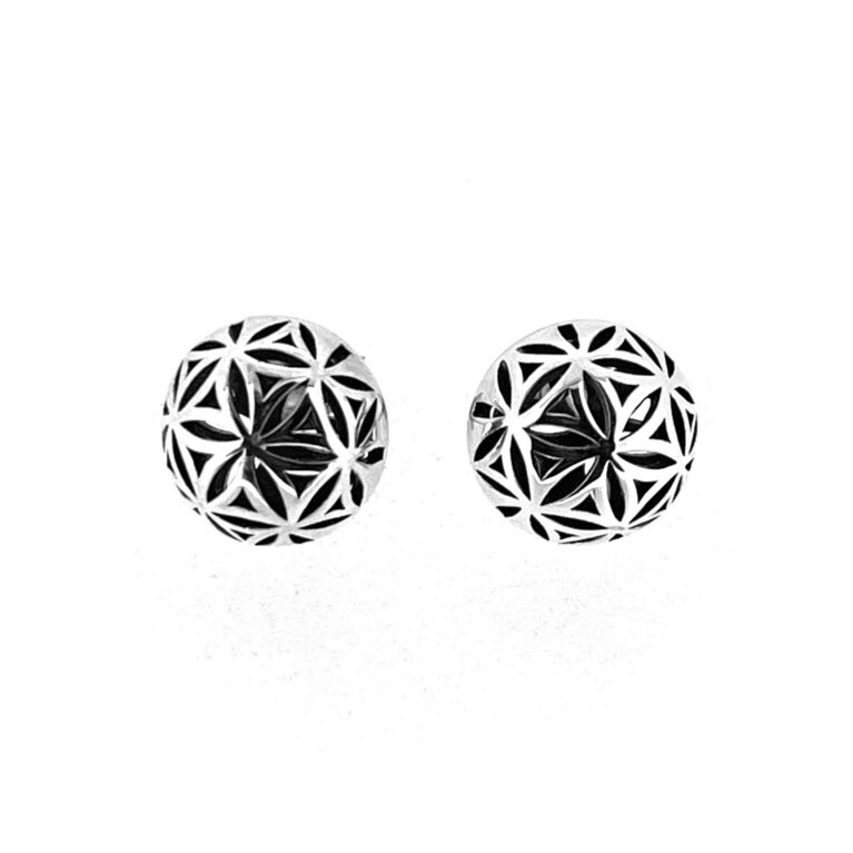 Vintage Links of London Sterling Silver Round Domed Earrings Geometric Floral Design