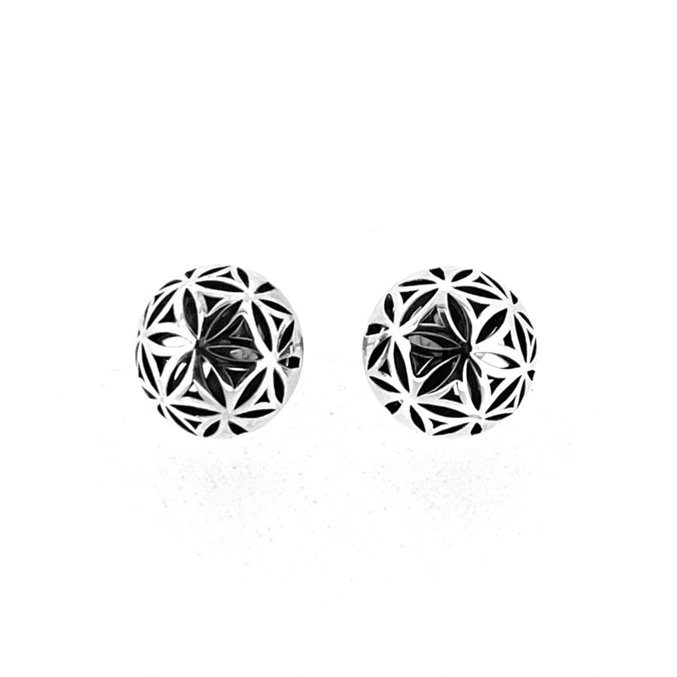 Vintage Links of London Sterling Silver Round Domed Earrings Geometric Floral Design