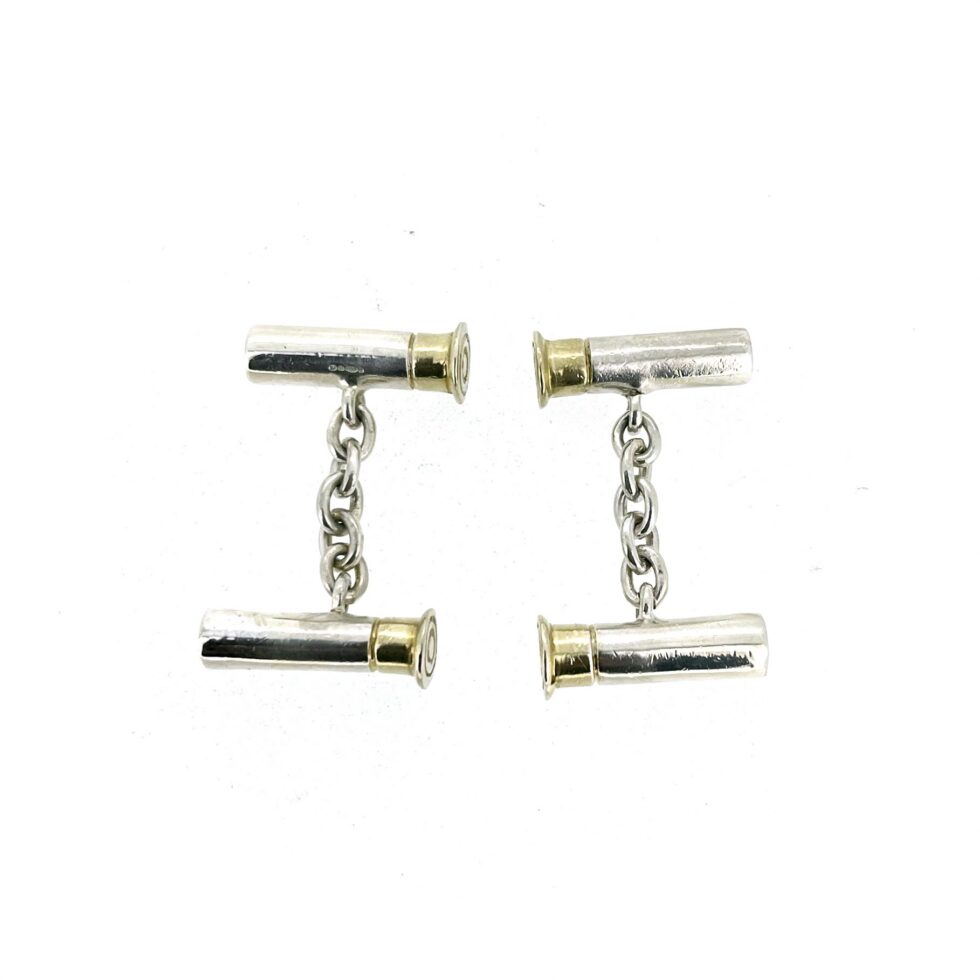 Vintage cartridge cufflinks with 18ct gold plated ends