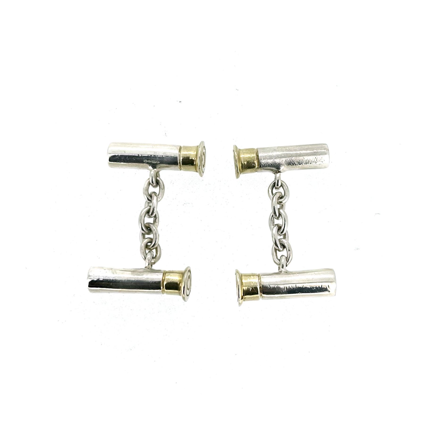 Vintage cartridge cufflinks with 18ct gold plated ends