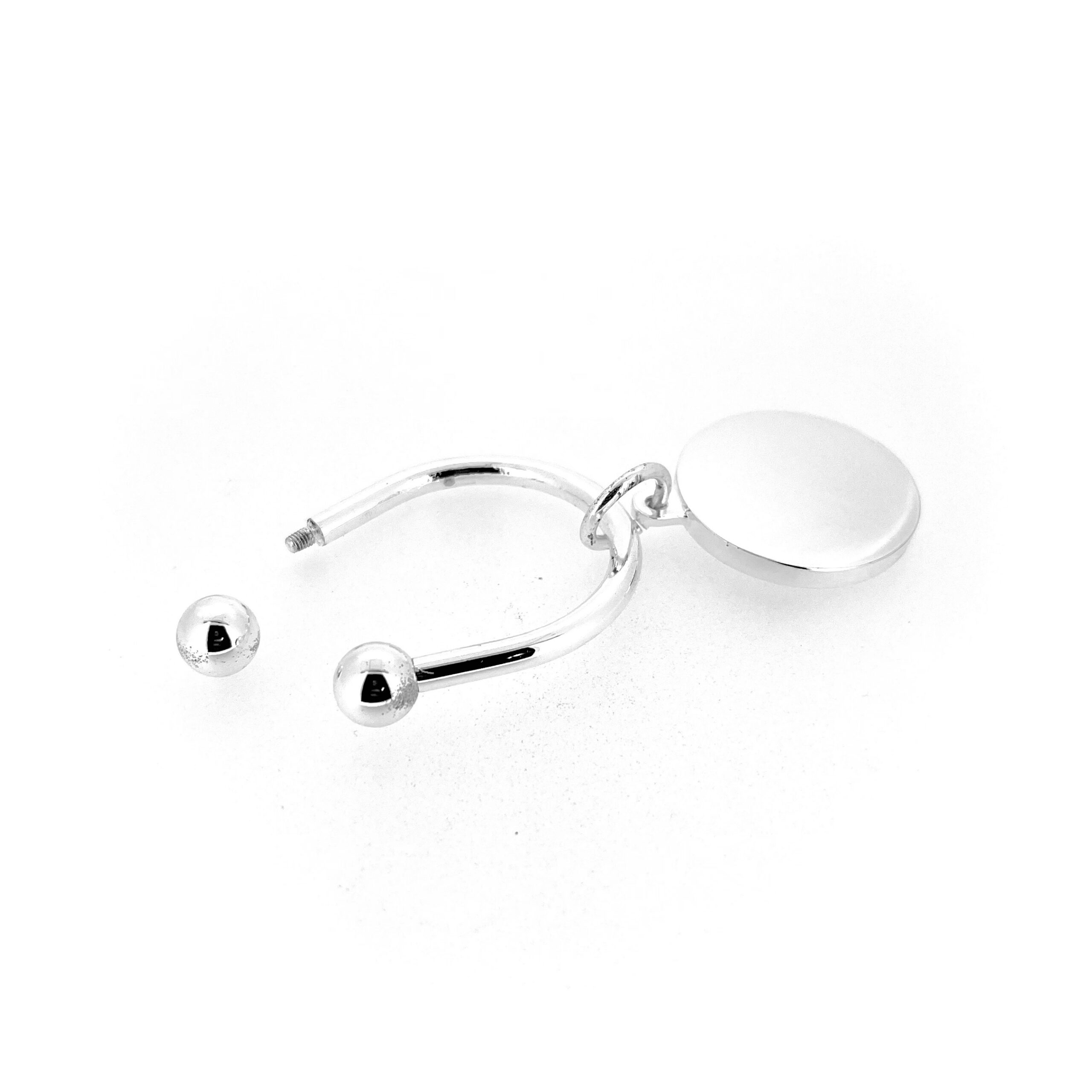 Round Links London logo tag keyring in polished silver plate