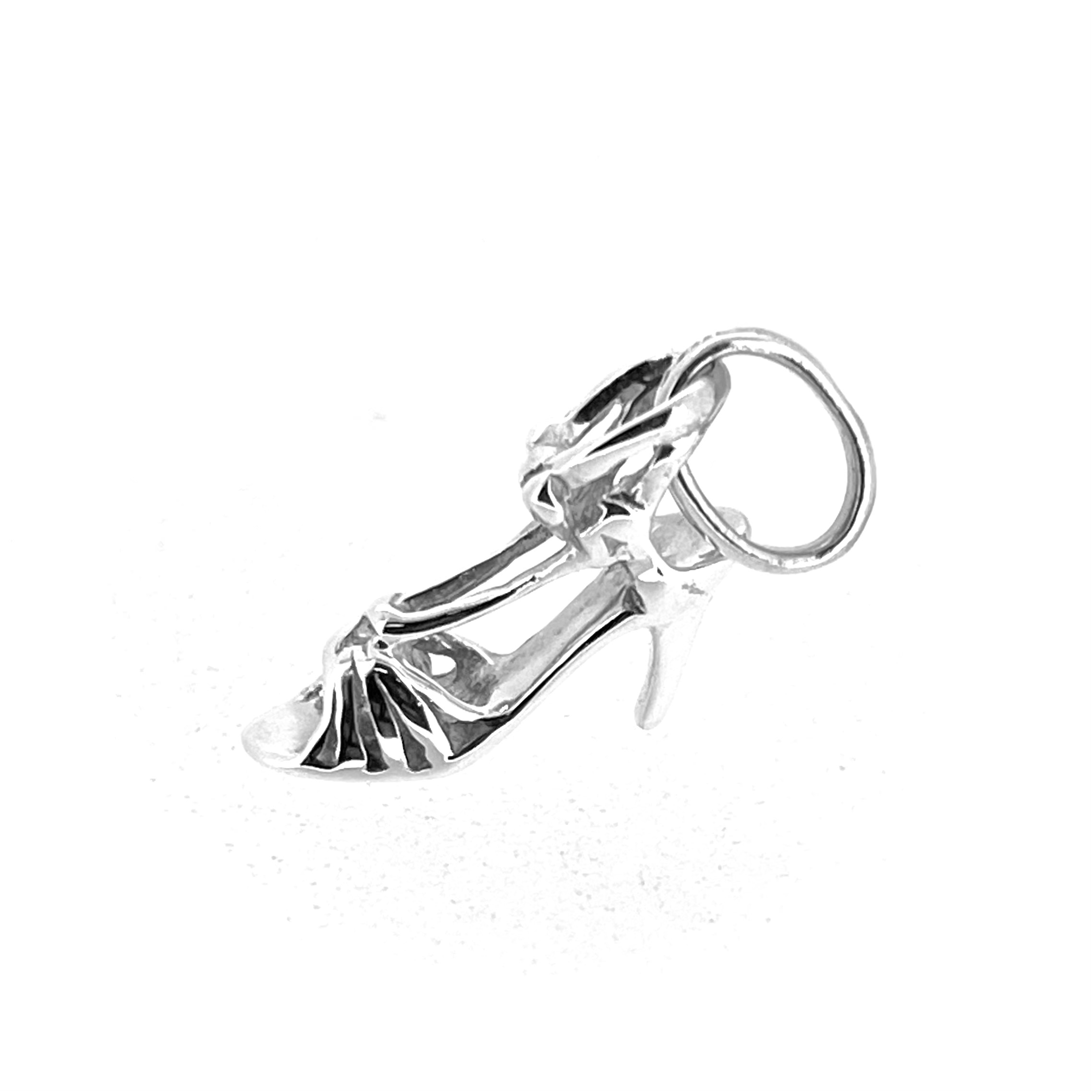 Sterling silver open-toe heel charm side view