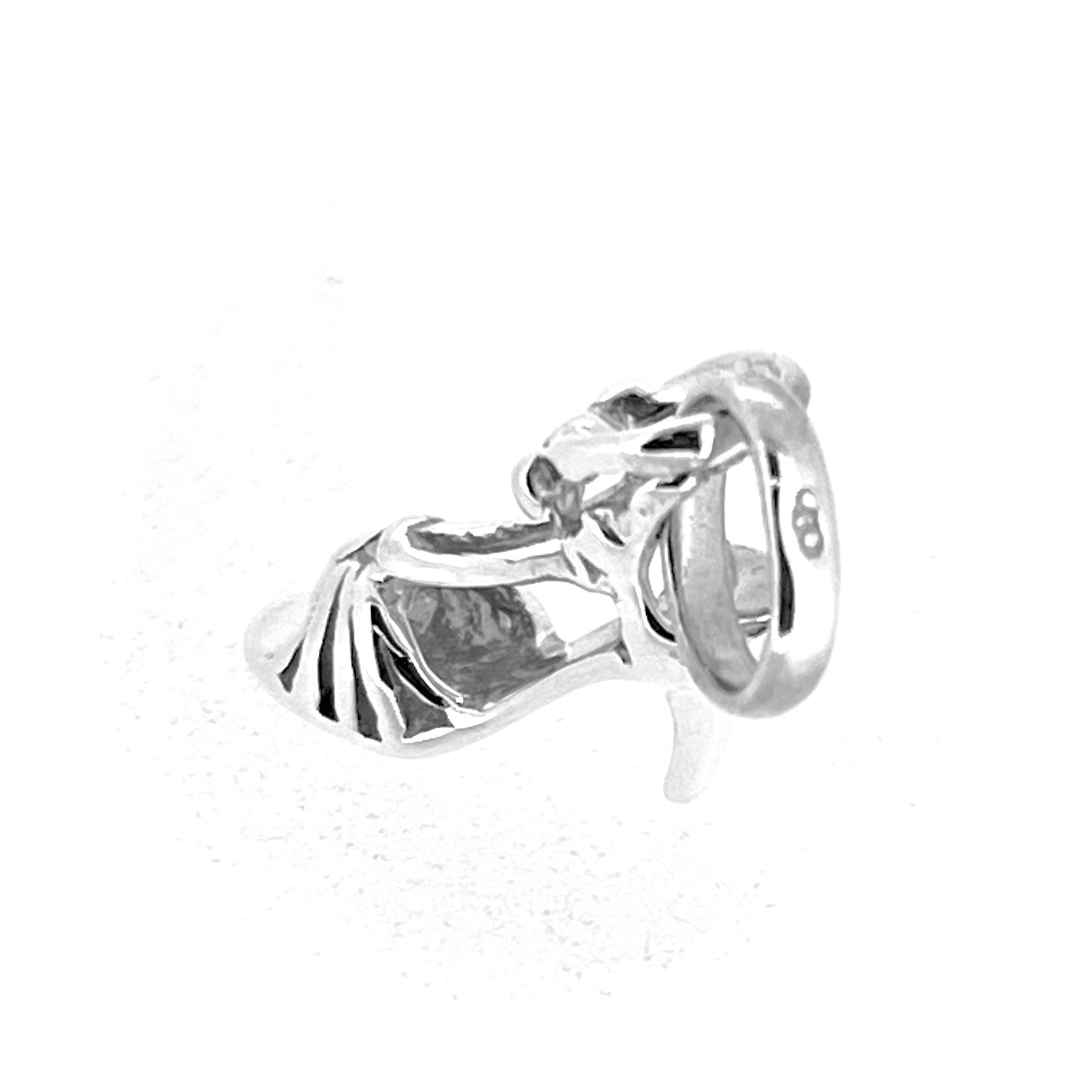 Three-dimensional silver high heel shoe charm