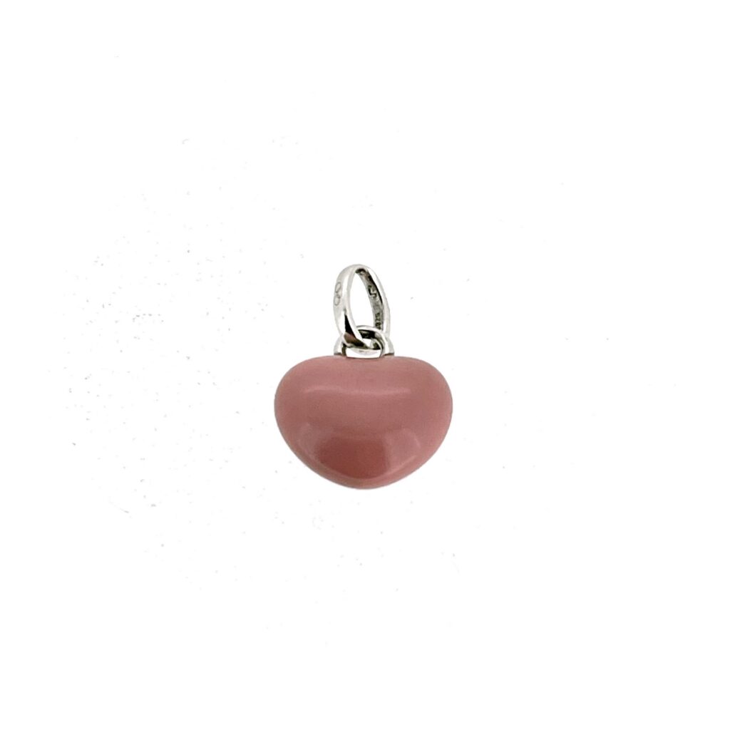 Vintage sterling silver heart charm with opaque pink enamel