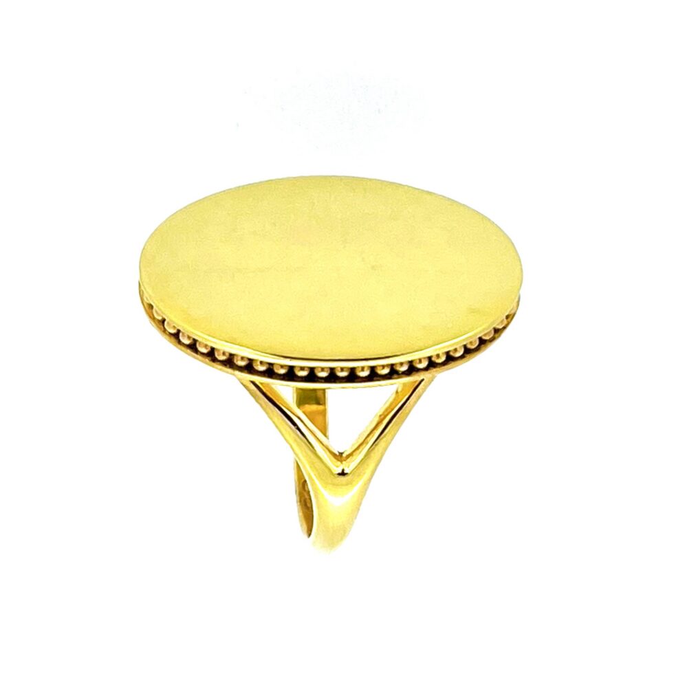 Narrative Oval Ring with recessed beaded border