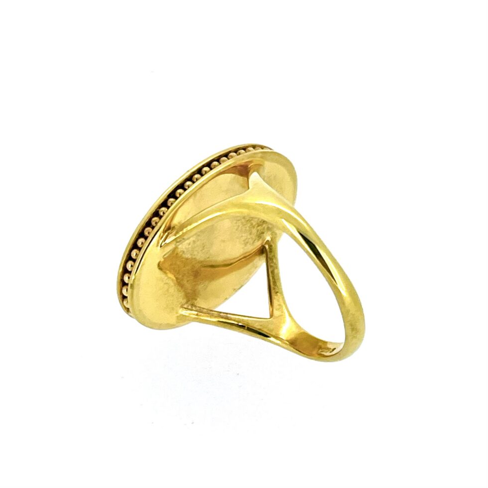 Narrative Oval Ring showing beaded edge detail