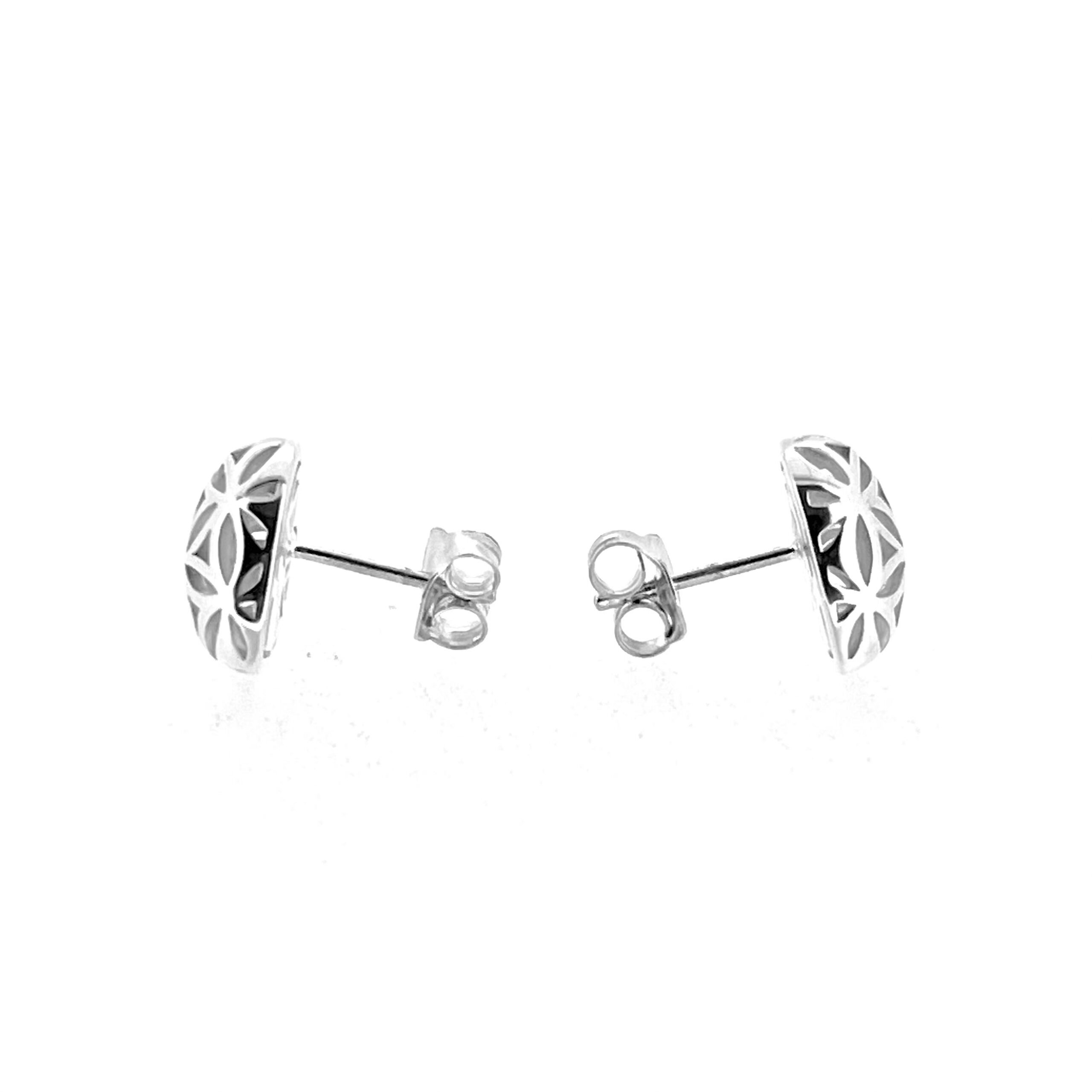 terling silver floral openwork heart stud earrings