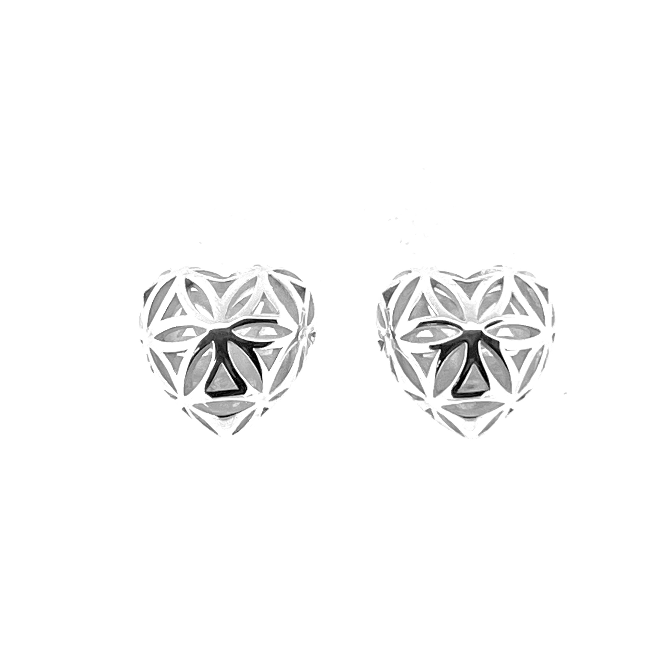 Vintage floral heart studs in sterling silver