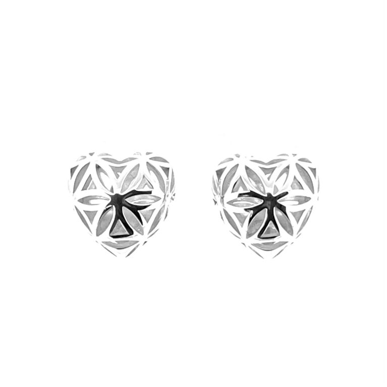 Vintage Links of London pierced floral heart stud earrings