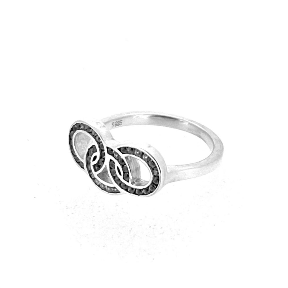 Links of London white topaz logo ring front view