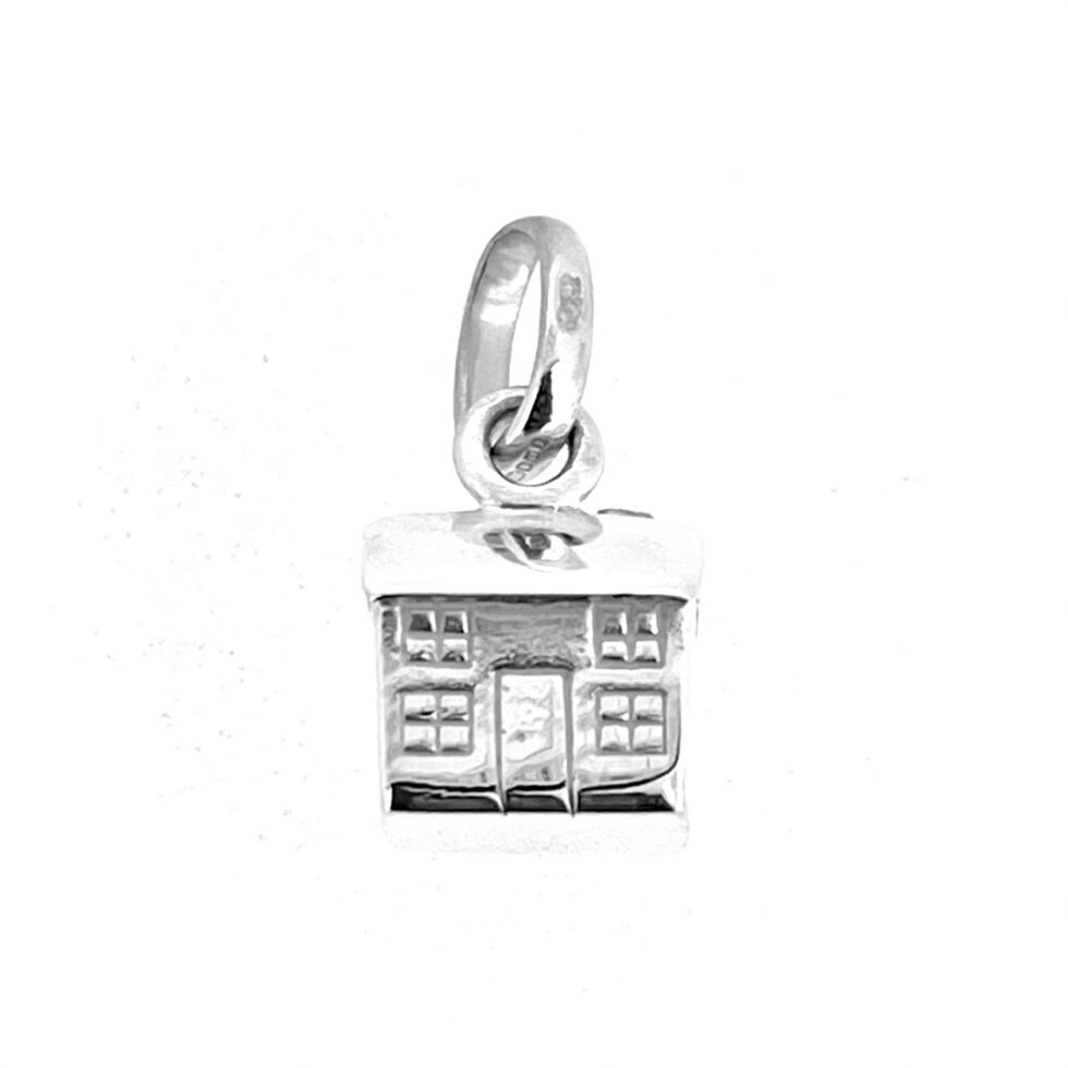 Sterling silver house charm with four windows and door