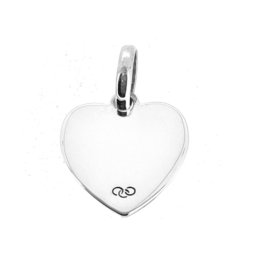 Sterling silver tennis heart charm with engraved lettering