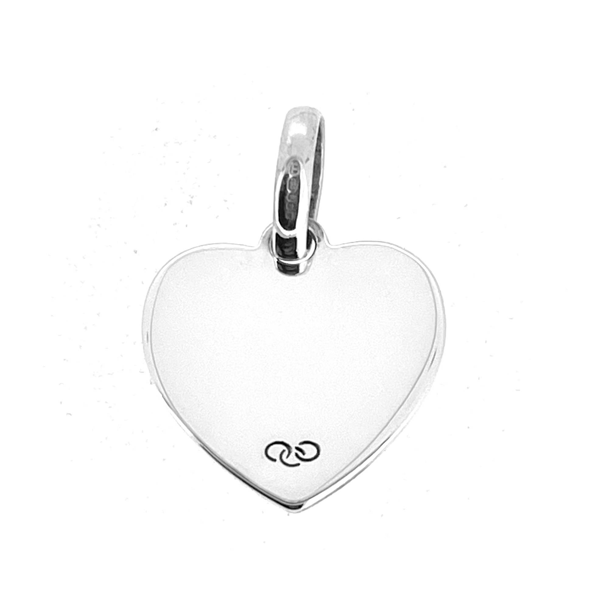 Sterling silver tennis heart charm with engraved lettering