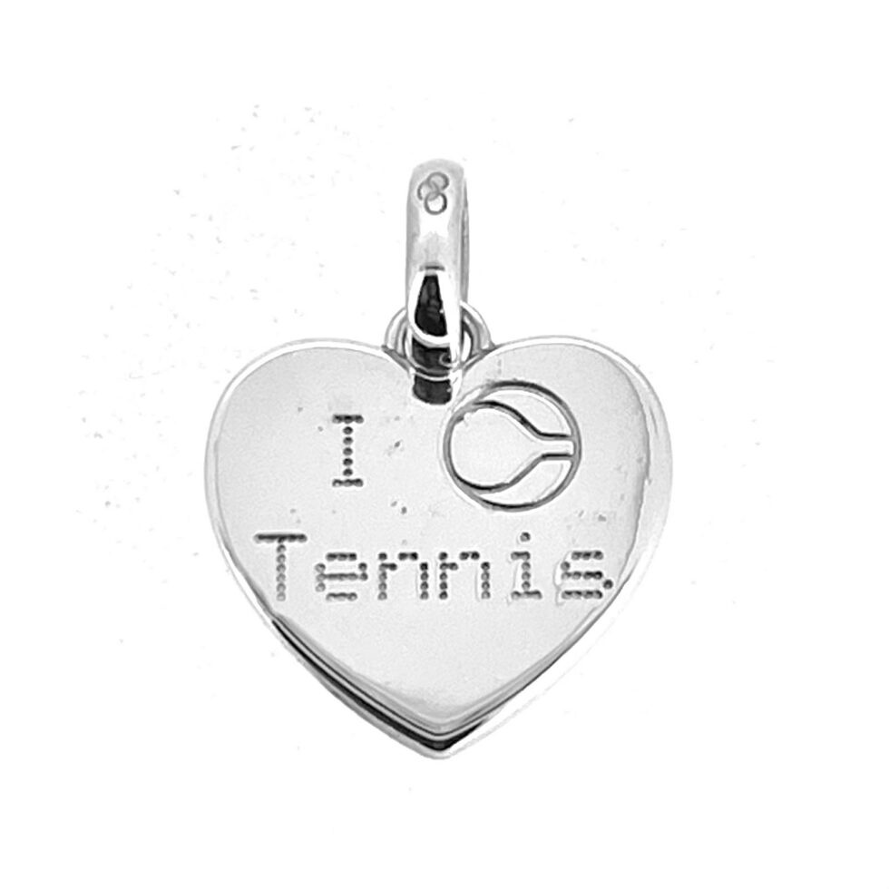 I Love Tennis heart charm with engraved tennis ball motif